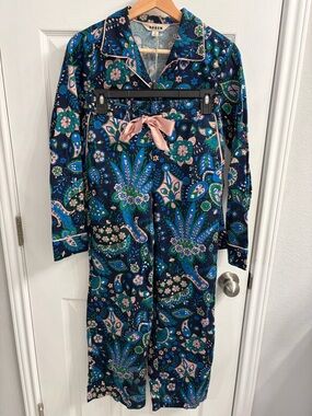 Boden Navy Floral Paisley Pajama Set with Pink Trim